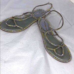 Rene Caovilla Sz 35 Flat Crystal Flat Sandals
